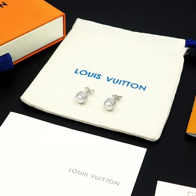 Louis Vuitton Black Silver Pearl-Set Metal Earrings 7