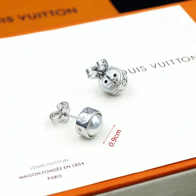 Louis Vuitton Black Silver Pearl-Set Metal Earrings 9