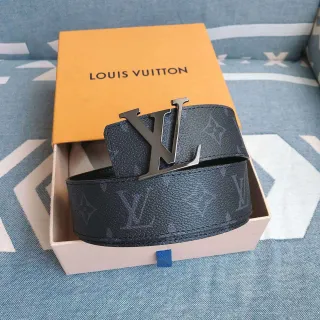 Louis Vuitton Black Silver Textured Monogram Oversized Interlocking LV Buckle Leather Belt