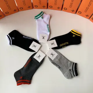 Louis Vuitton Black White Ankle-Length Ribbed Cuff Socks