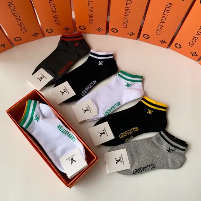 Louis Vuitton Black White Ankle-Length Ribbed Cuff Socks 5