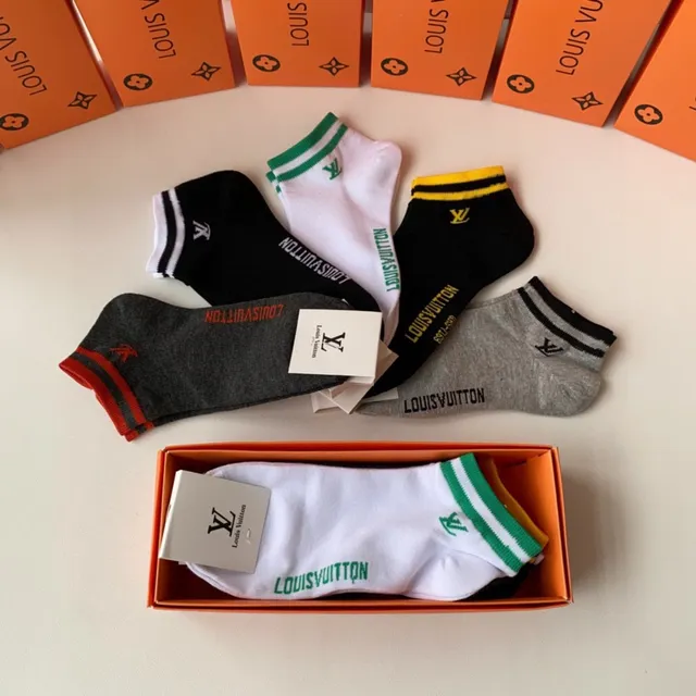 Louis Vuitton Black White Ankle-Length Ribbed Cuff Socks 8