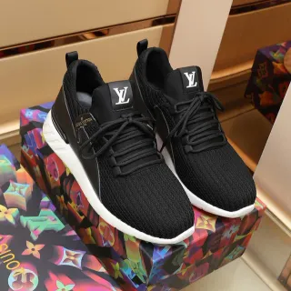 Louis Vuitton Negro Blanco Parte Superior de Tejido Etiqueta de Lengüeta Monogram Lifestyle Sneakers