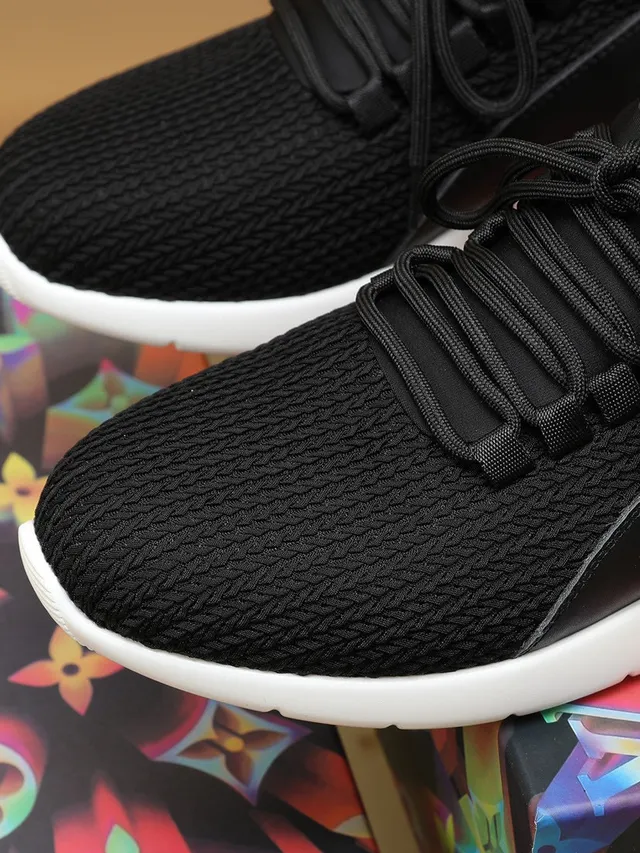 Louis Vuitton Black White Knit Upper Monogram-Tongue Tab Lifestyle Sneakers 3