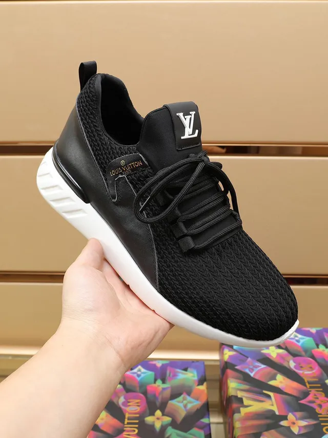 Louis Vuitton Black White Knit Upper Monogram-Tongue Tab Lifestyle Sneakers 7