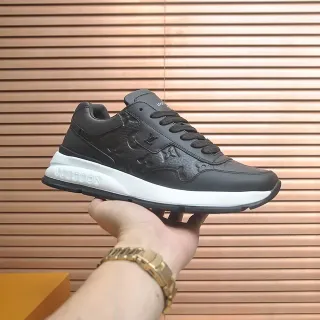 Louis Vuitton Black White Monogram-Embossed Leather Upper Sculpted Midsole Lifestyle Sneakers