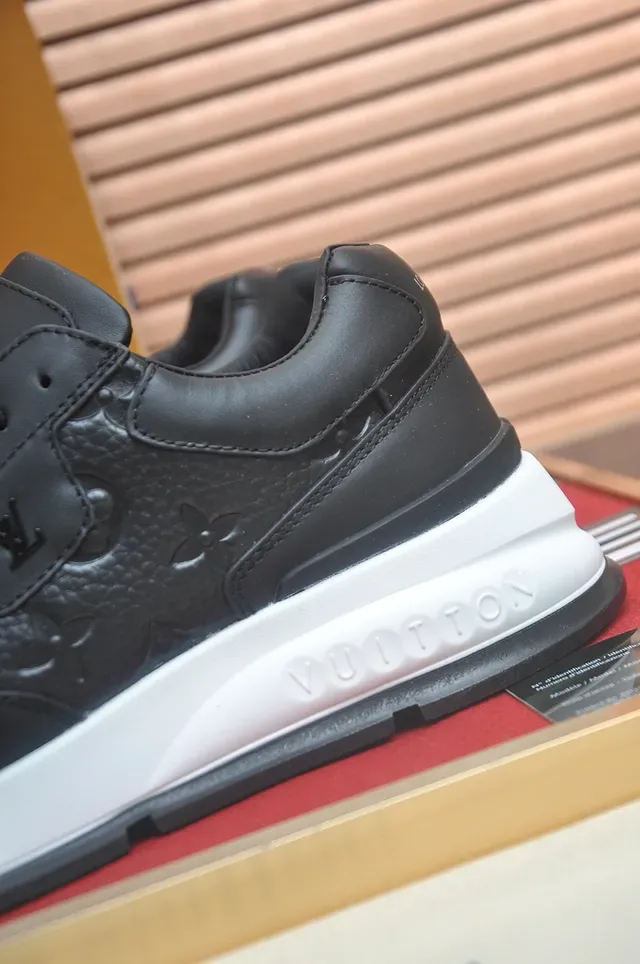 Louis Vuitton Black White Monogram-Embossed Leather Upper Sculpted Midsole Lifestyle Sneakers 2