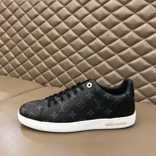 Louis Vuitton Black White Monogram-Print Leather Low-Top Lifestyle Sneakers