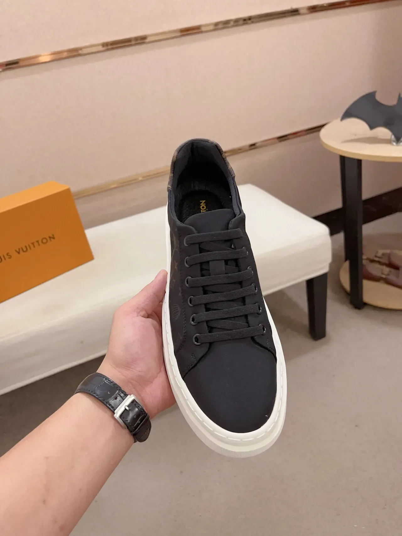 Louis Vuitton Black White Monogram-Printed Canvas Upper Platform Sole Lifestyle Sneakers 2
