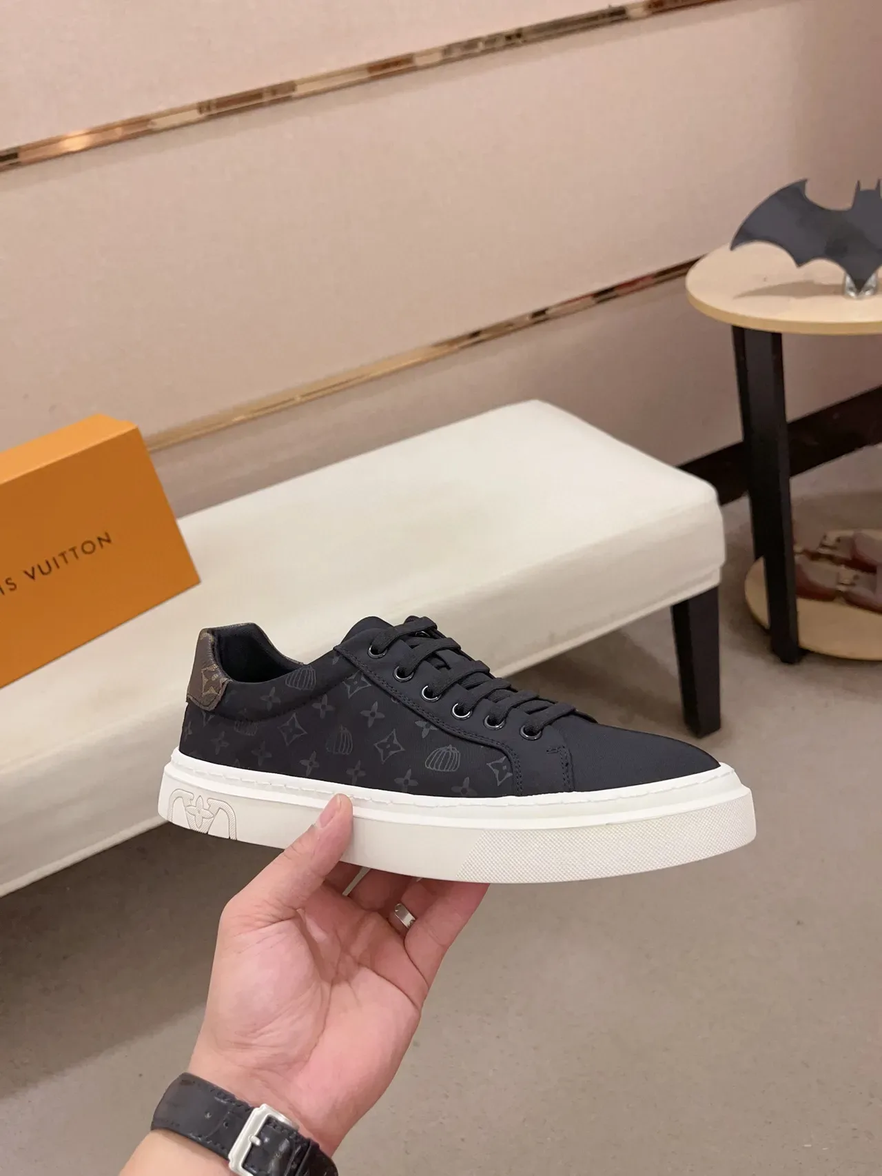 Louis Vuitton Black White Monogram-Printed Canvas Upper Platform Sole Lifestyle Sneakers 4