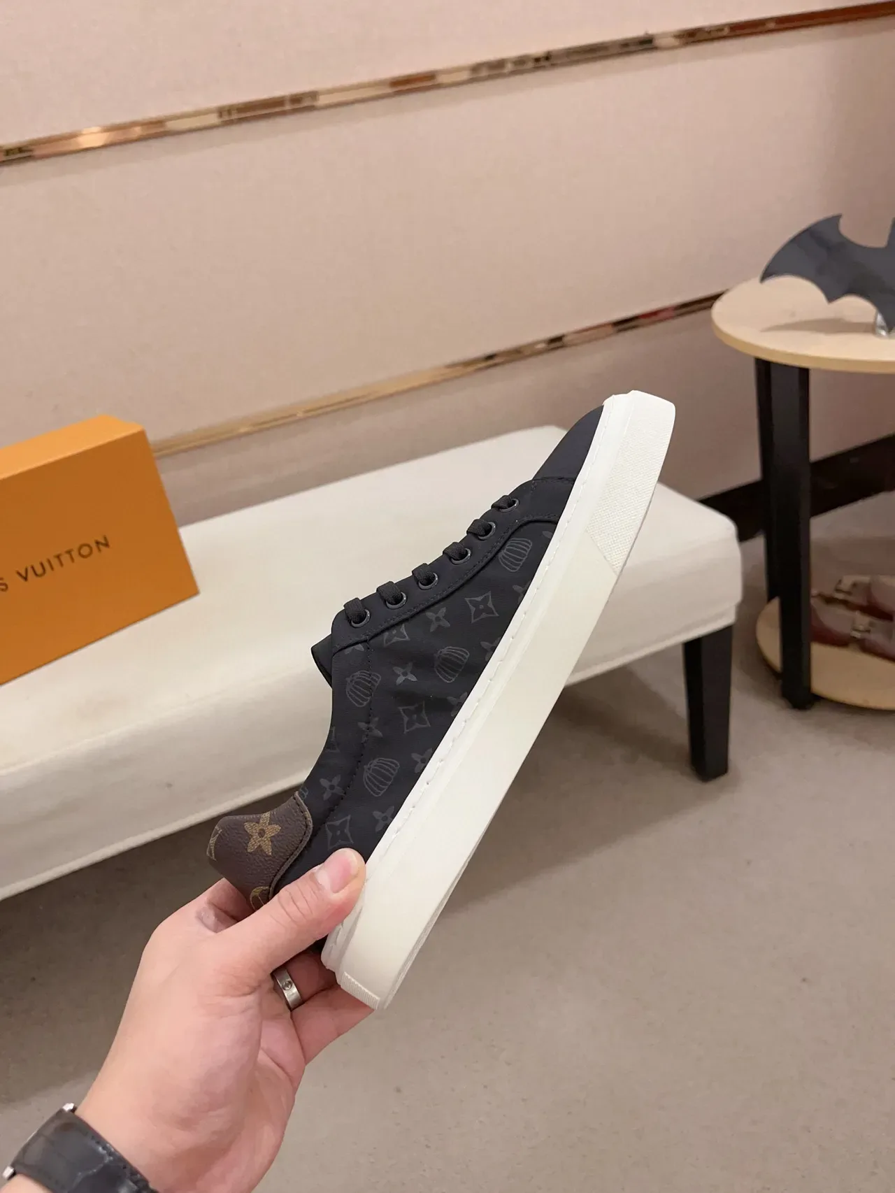 Louis Vuitton Black White Monogram-Printed Canvas Upper Platform Sole Lifestyle Sneakers 5