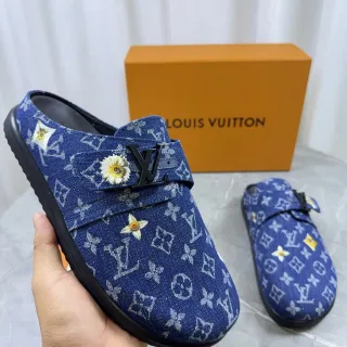 Louis Vuitton नीला काला मोनोग्राम वाला डेनिम फ्लोरल इम्ब्रॉयडरी काजुअल जूते