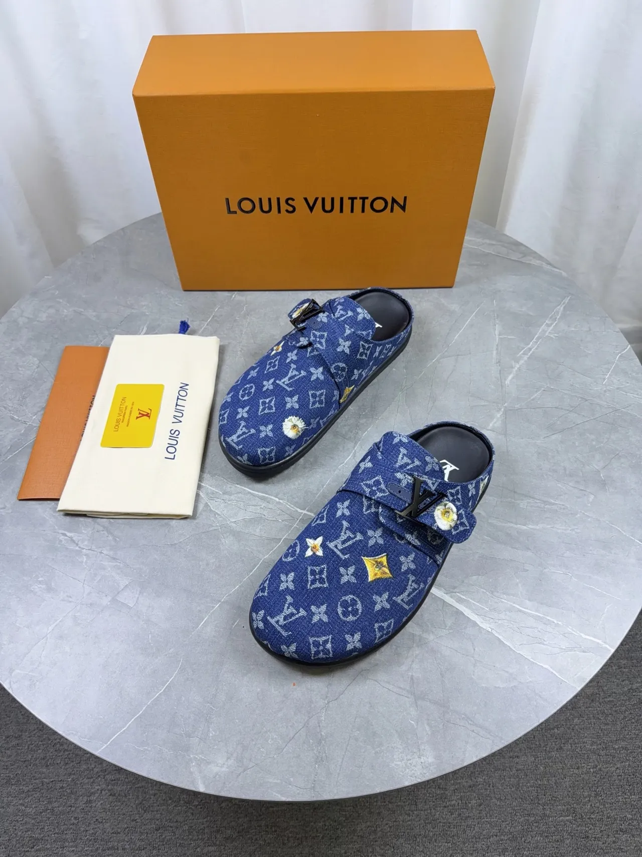 Louis Vuitton Blue Black Monogrammed Denim Floral Embroidery Casual Shoes 4