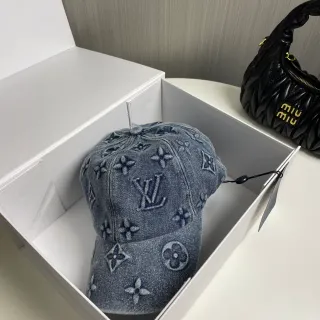 Louis Vuitton নীল নেভি ডেনিম মনোগ্রাম-এমব্রয়ডেড বেসবল ক্যাপ