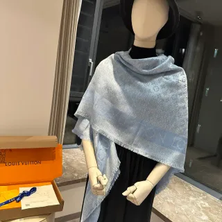 Louis Vuitton 蓝色海军浅色莫诺格拉姆印花流苏边围巾