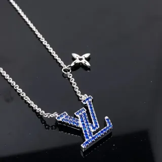 Louis Vuitton Blue Silver Pavé-Set Crystals Interlocking LV Monogram Necklace