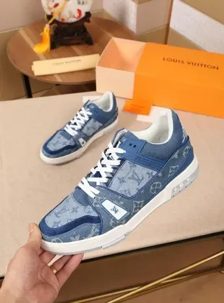 Louis Vuitton Blue White Denim-Textured Monogram Upper Layered Panel Construction Lifestyle Sneakers 2