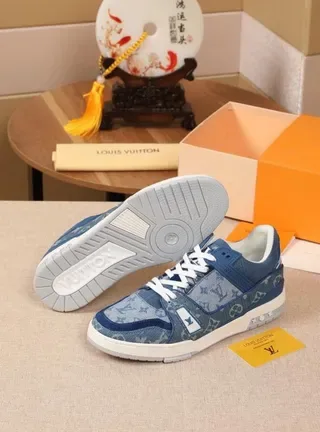 Louis Vuitton Blue White Denim-Textured Monogram Upper Layered Panel Construction Lifestyle Sneakers 5