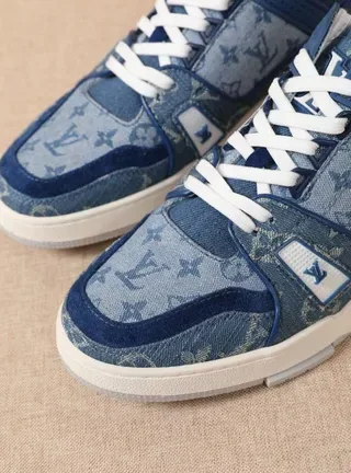 Louis Vuitton Blue White Denim-Textured Monogram Upper Layered Panel Construction Lifestyle Sneakers 6