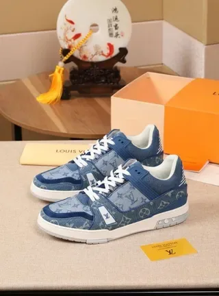 Louis Vuitton Blue White Denim-Textured Monogram Upper Layered Panel Construction Lifestyle Sneakers 9