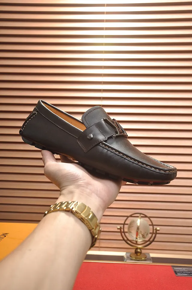 Louis Vuitton Brown Beige Leather Loafers LV Buckle Strap Loafer 8