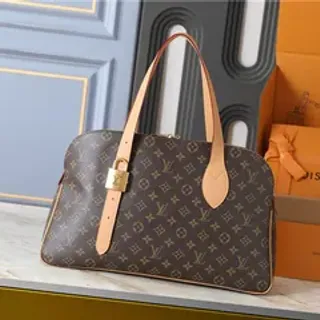 Louis Vuitton Brown Beige Monogram Canvas Tan Leather Trim Boston Bag