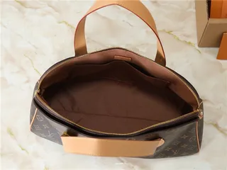 Louis Vuitton Sac Boston Marron Beige Monogramme Toile Bordure Cuir Marron 2