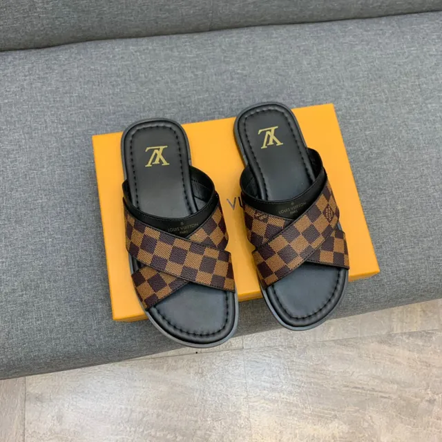 Louis Vuitton Brown Black Crossed-Strap Damier Check Canvas Slippers 6