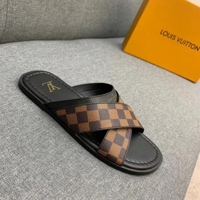 Louis Vuitton Brown Black Crossed-Strap Damier Check Canvas Slippers 7