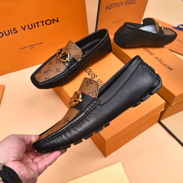Louis Vuitton Brown Black Monogram Canvas Leather Trim Loafer 7