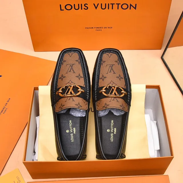 Louis Vuitton Brown Black Monogram Canvas Leather Trim Loafer 9