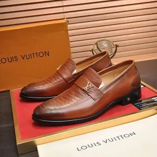 Louis Vuitton Brown Black Snake-Embossed Leather Vamp Smooth Toe Cap Loafer