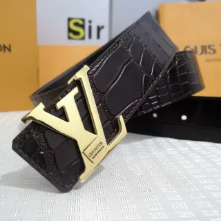 Louis Vuitton Brown Gold Crocodile-Embossed Monogram Buckle Leather Belt