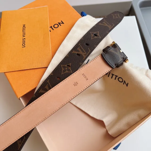 Louis Vuitton Brown Gold Monogram-Coated Canvas Buckle Leather Belt 2