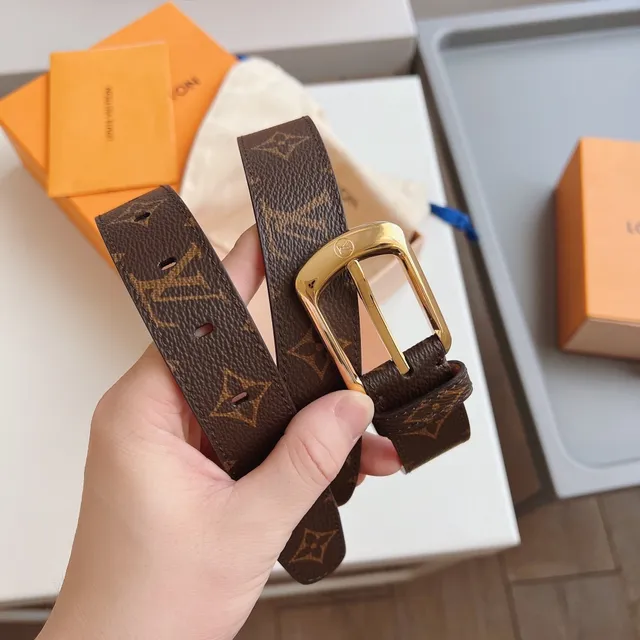 Louis Vuitton Brown Gold Monogram-Coated Canvas Buckle Leather Belt 3