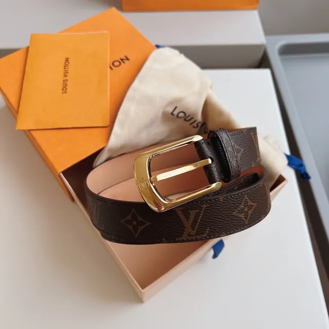 Louis Vuitton Brown Gold Monogram-Coated Canvas Buckle Leather Belt 4