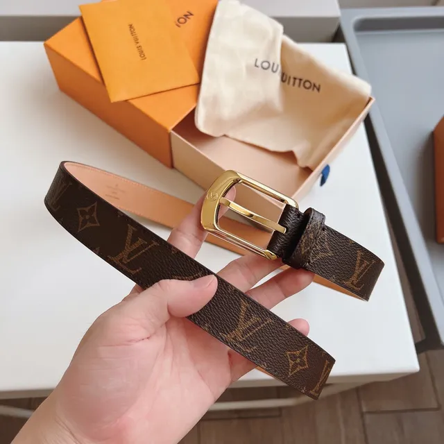 Louis Vuitton Brown Gold Monogram-Coated Canvas Buckle Leather Belt 5