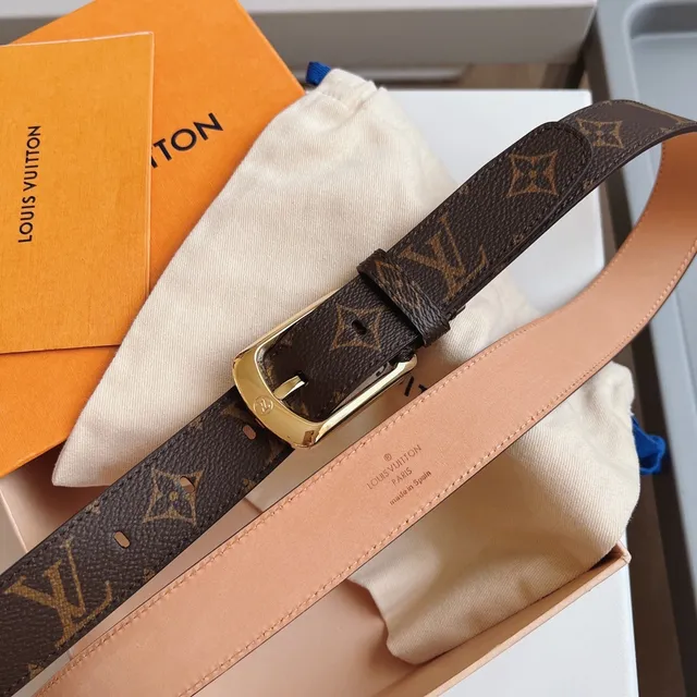 Louis Vuitton Brown Gold Monogram-Coated Canvas Buckle Leather Belt 6