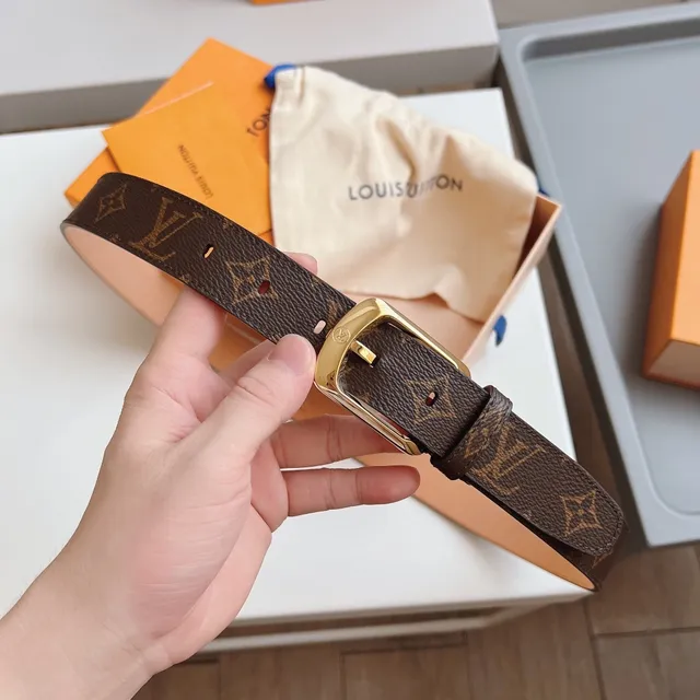 Louis Vuitton Brown Gold Monogram-Coated Canvas Buckle Leather Belt 7