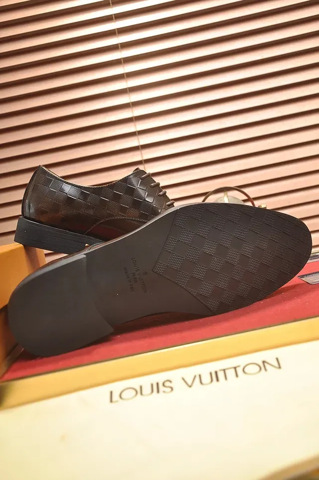 Louis Vuitton Marrón Cuero Pulido Monograma Panel Zapatos Oxford 3