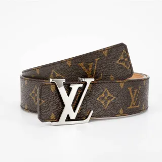 Louis Vuitton ब्राउन सिल्वर मोनोग्राम कैनवास पॉलिश्ड LV बकल लेदर बेल्ट