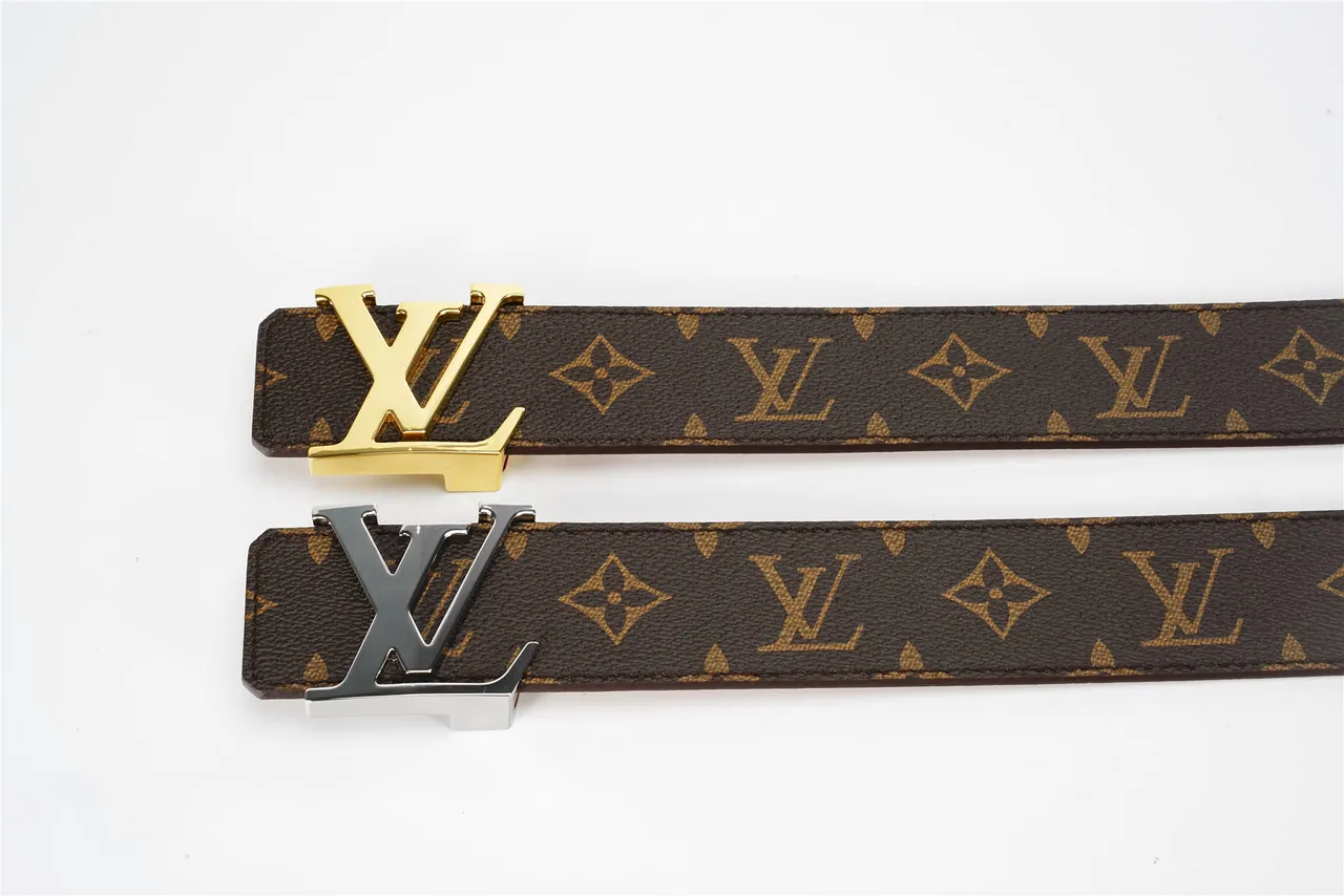 Louis Vuitton Brown Silver Monogram Canvas Polished LV Buckle Leather Belt 2