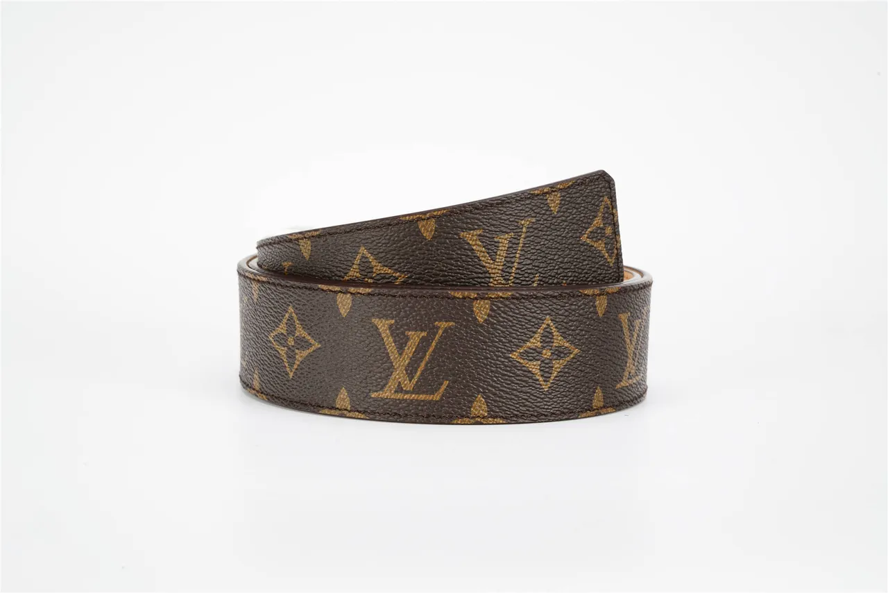 Louis Vuitton Brown Silver Monogram Canvas Polished LV Buckle Leather Belt 4