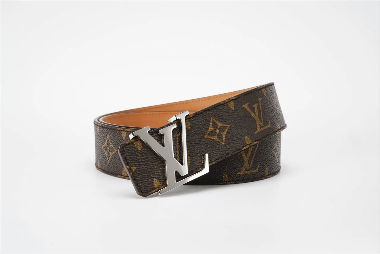 Louis Vuitton Brown Silver Monogram Canvas Polished LV Buckle Leather Belt 5