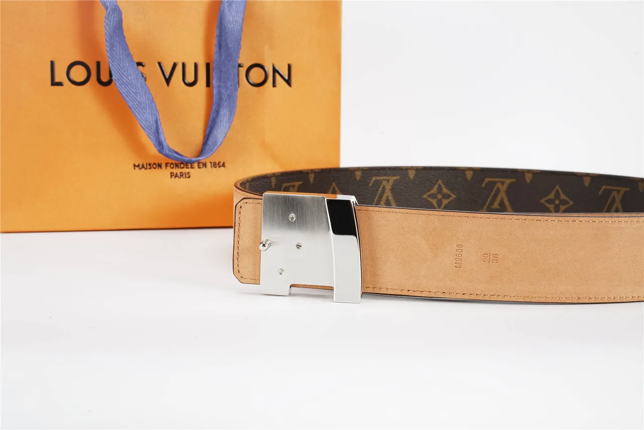 Louis Vuitton Brown Silver Monogram Canvas Polished LV Buckle Leather Belt 9