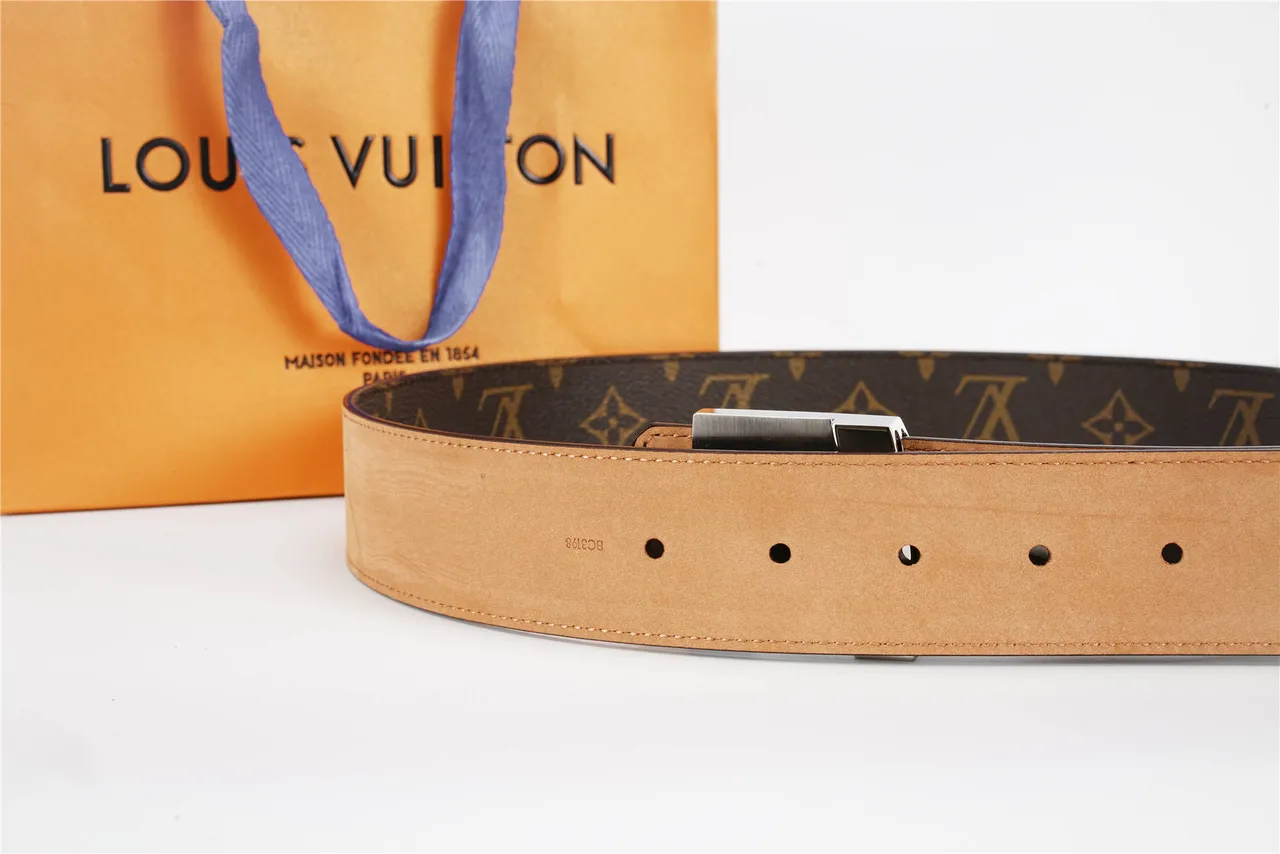 Louis Vuitton Brown Silver Monogram Canvas Polished LV Buckle Leather Belt 10