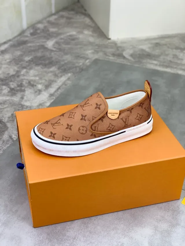 Louis Vuitton Brown White Monogram Canvas Slip-On Lifestyle Sneakers 4