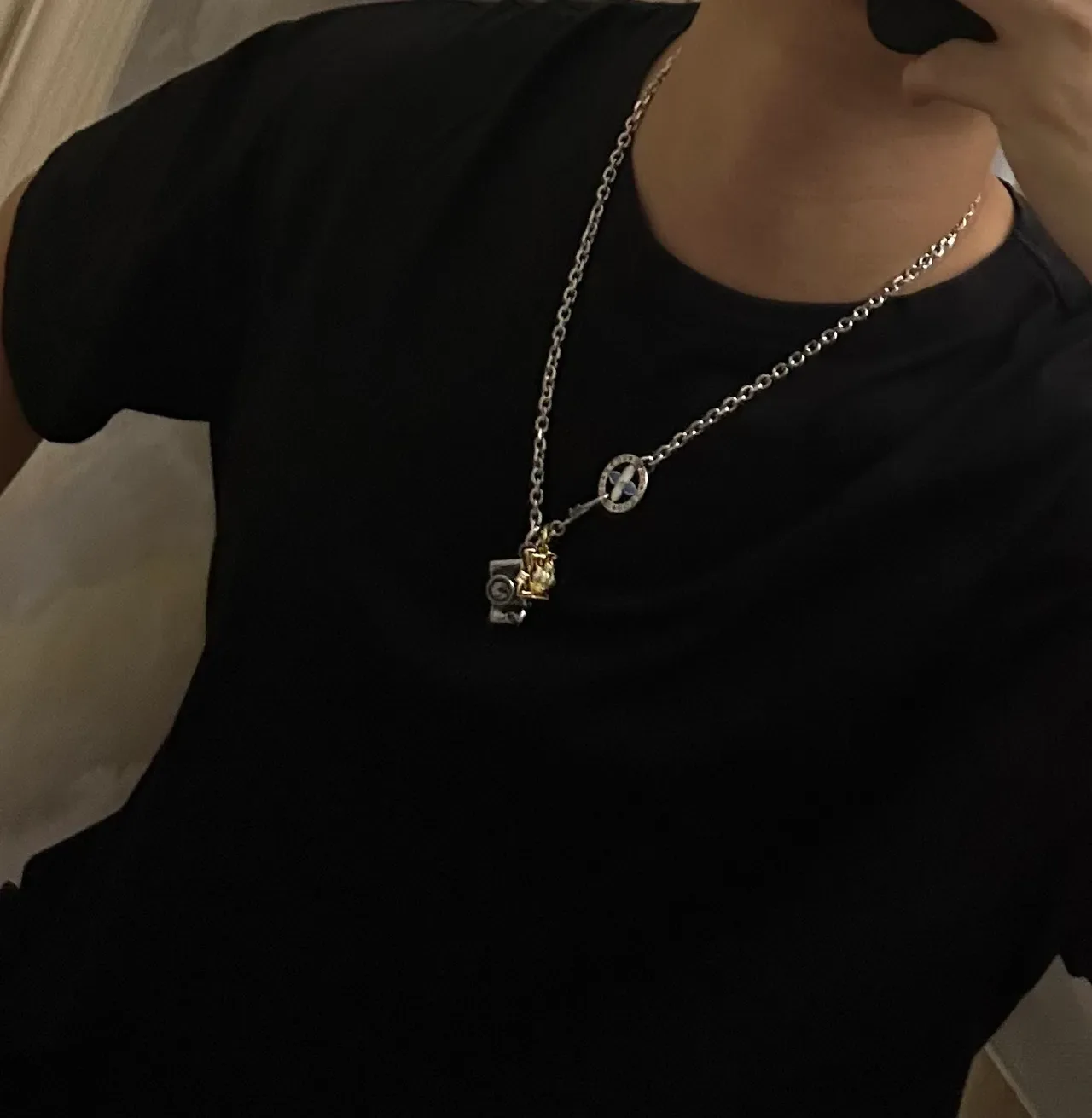 Louis Vuitton Camera Charm Enamel Pendant Silver Chain Necklace 2