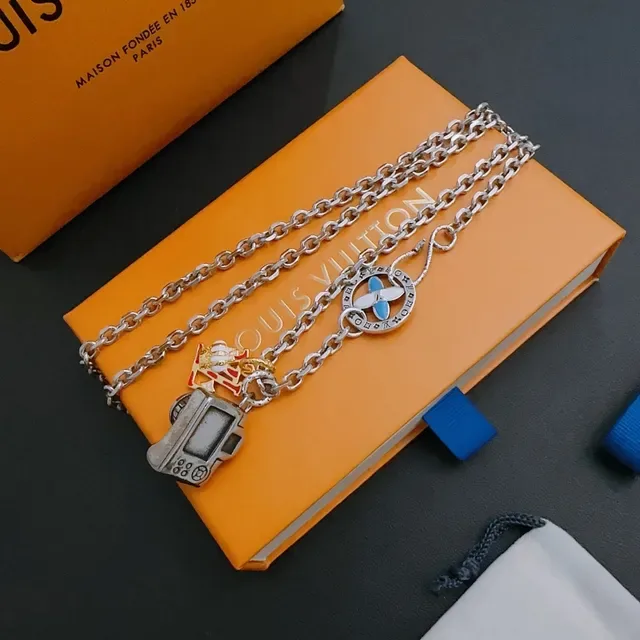 Louis Vuitton Camera Charm Enamel Pendant Silver Chain Necklace 5