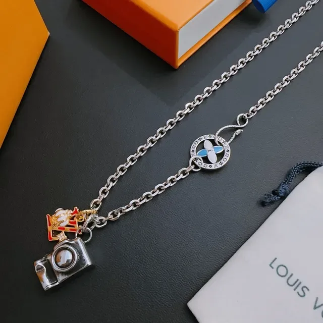 Louis Vuitton Camera Charm Enamel Pendant Silver Chain Necklace 6